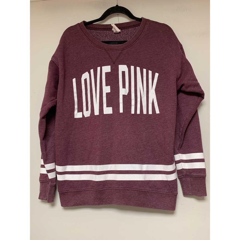 PINK Victoria's Secret Sweatshirt Womens XS‎ Burgundy Excellent Varsity Stripe
